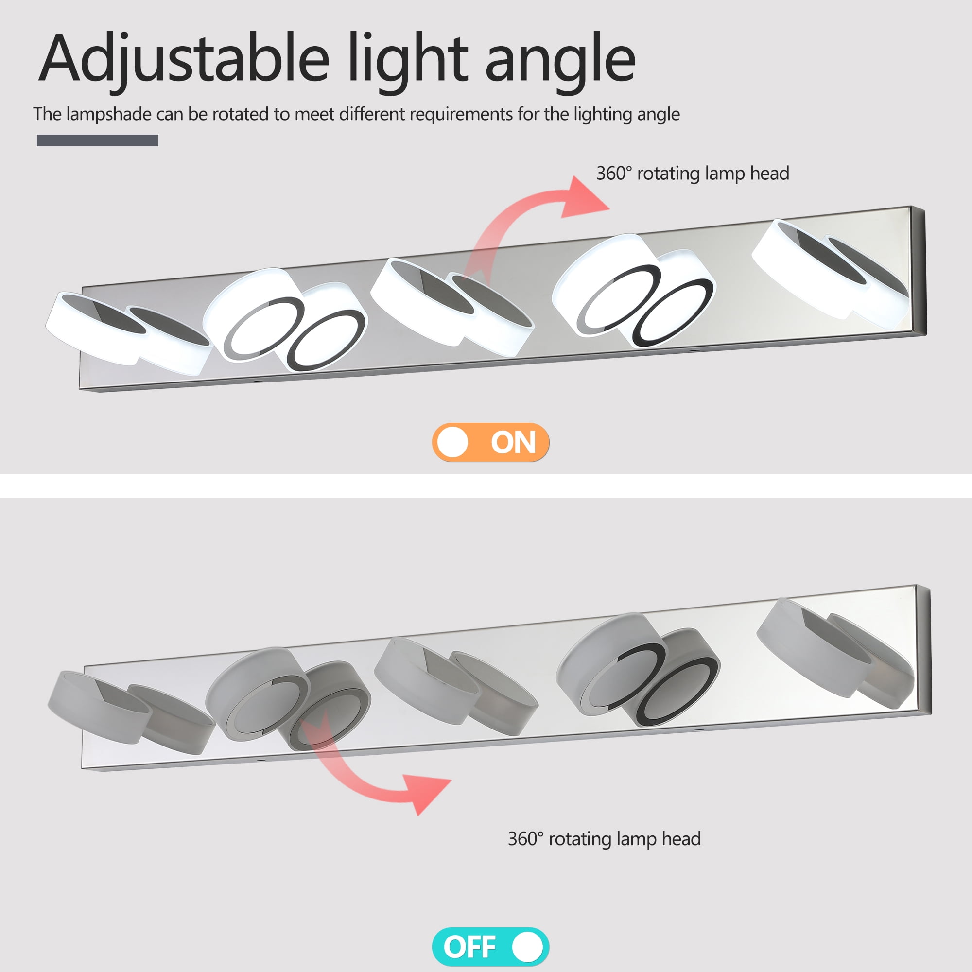 5 Light Modern Rotating Oval Lampshade 37.0in Metal Vanity Light Fixtures Dimmable for Bathroom Lighting Over Mirror Chrome