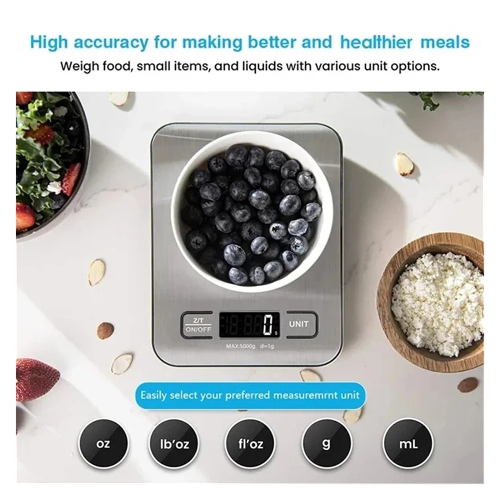 Kitchen Digital Scale Multi-Function Portable Weighing Scale LCD Display USB Charging Electronic