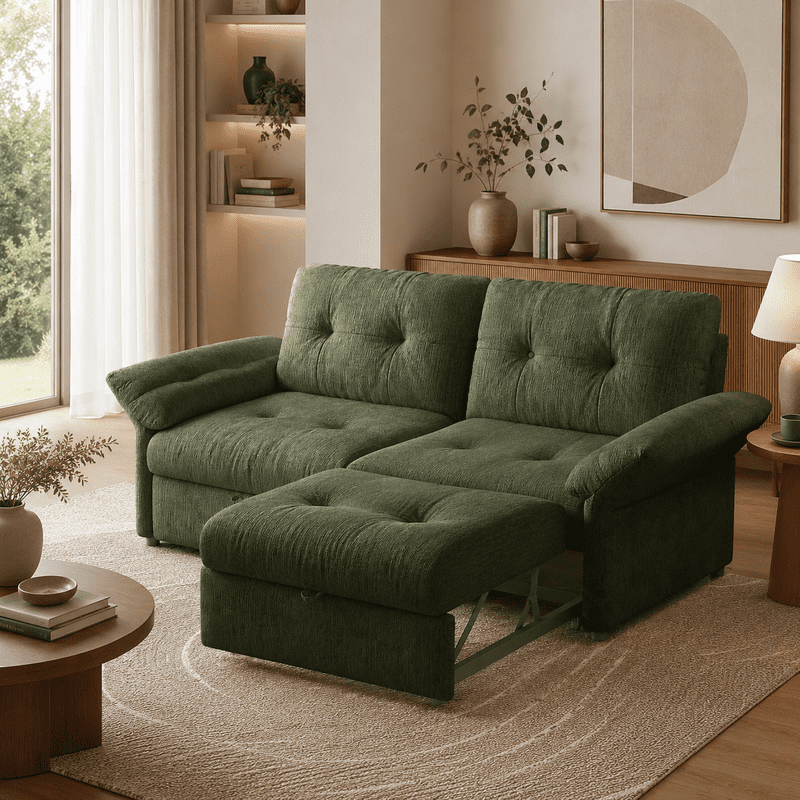 81.5" Convertible Sofa Bed, 2-in-1 Sleeper Sofa with Plush Chenille Fabric, High-Resilience Foam, Solid Wood Frame, Chenille Sofa Couch for Living Room, Guest Room, Apartment