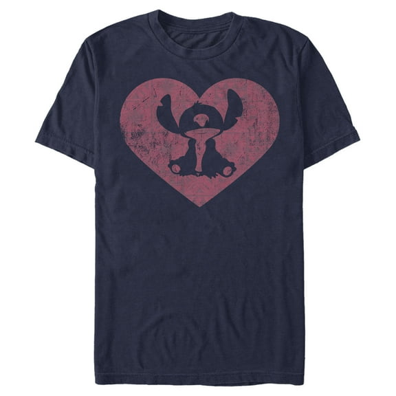 Men's Lilo & Stitch Heart Silhouette Graphic Tee Navy Blue X Large