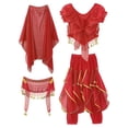 thumbnail image 3 of YONGHS Kids Girls Belly Dance Performance Cosplay Costume Crop Top with Pants Head Veil Set Red 2-3, 3 of 7