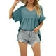 thumbnail image 3 of Top para mujer Casual Cuello en V Manga con volantes Camisetas Mujer Manga corta Camisetas sueltas Azul M, 3 of 6
