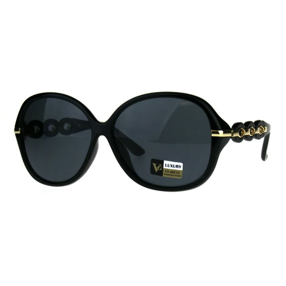 Womens Oversize Diva Round Butterfly Designer Fashion Plastic Sunglasses All Black