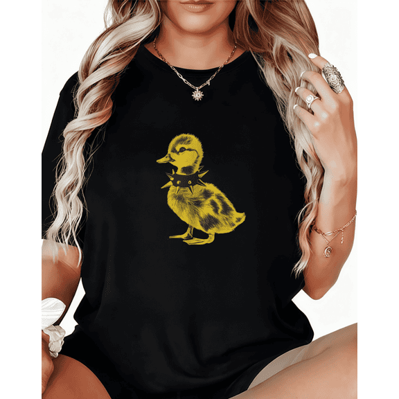 Punk Duck Print Tshirt Graphic Tees Shirts Funny Yellow Black S-5XL Casual Tops