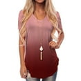 thumbnail image 5 of Scyoekwg Summer Womens Tops Trendy Short Sleeve Loose Comfy Blouse Tshirt Gradient Color Graphic V-Neck Basic Tops Casual Going Out Tops Tunic Tops (Wine,XXL), 5 of 6