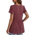 thumbnail image 3 of MOYIKO Women Summer Top Short Puff Sleeve Crewneck Basic T-shirt Burgundy Loose Fit Plain Tee XXL, 3 of 7