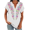 thumbnail image 2 of Ayolanni Printed T Shirts for Women V-Neck Office Casual Short Sleeve Blouse Rolled Button Down Fitted Tunic Shirts 2026 Summer Clothes White L, 2 of 5