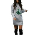 thumbnail image 1 of Long Sweater Dress,女装休闲长袖圆领对比色针织衫, 1 of 8