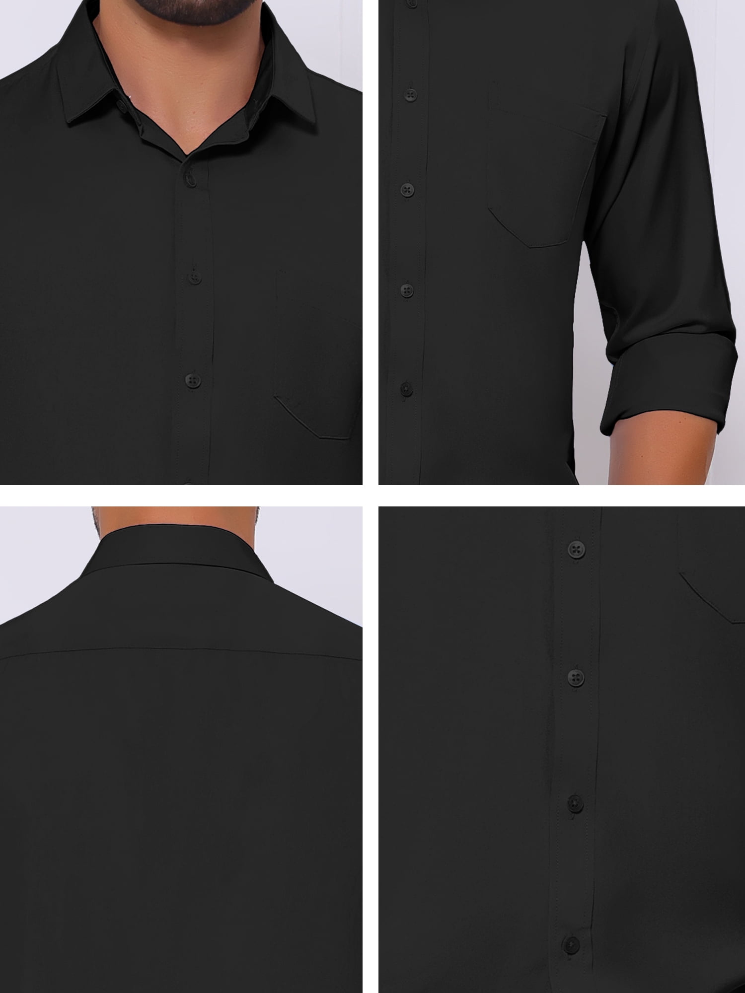 DARING DIVA Men's Point Collar Button Long Sleeve Business Shirts XL Black