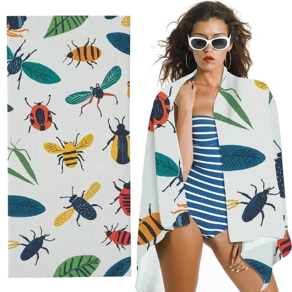 Bright Insect Pattern Beach Towel, Bath Towel, Pool Towels, Swimming Towel for Beach Gym Sports