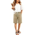 thumbnail image 4 of Atogsazn Kids Girls Bermuda Shorts Wide Leg Summer Knee Length Elastic Waist Short Pants for Children with Pocket Khaki 14-15Years Fashion, 4 of 7