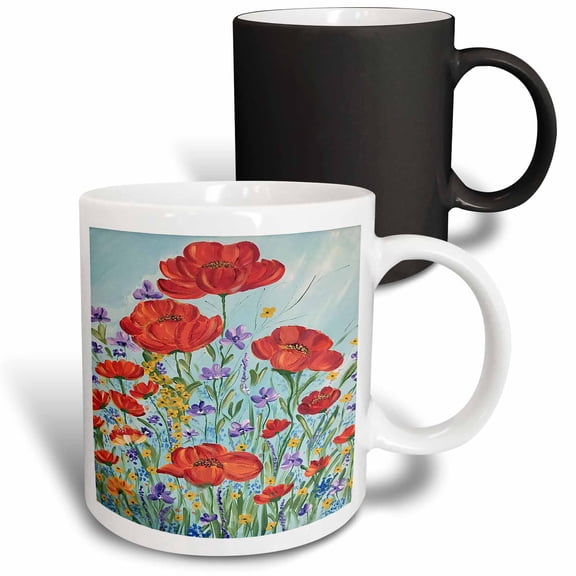 3drose, Image of Red Poppy Flowers, 11oz Magic Transforming Mug