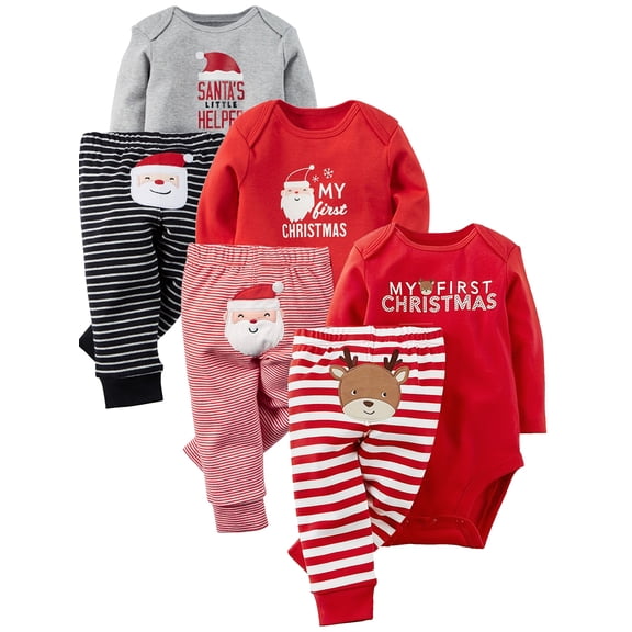 WIBACKER Baby Boy My 1st Christmas Outfits Newborn Infant Long Sleeve Romper Deer Striped Pants 2Pcs Set 3-6M