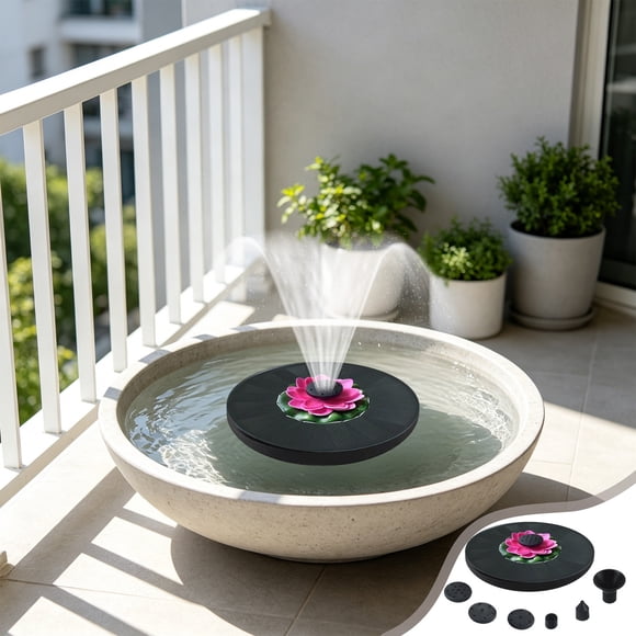Pompe de Fontaine Solaire pour Bain d'Oiseaux avec Panneau Solaire 3 W et 5 Buses pour Étang de Jardin, Piscine Extérieure, Patio, Élément d'Eau
