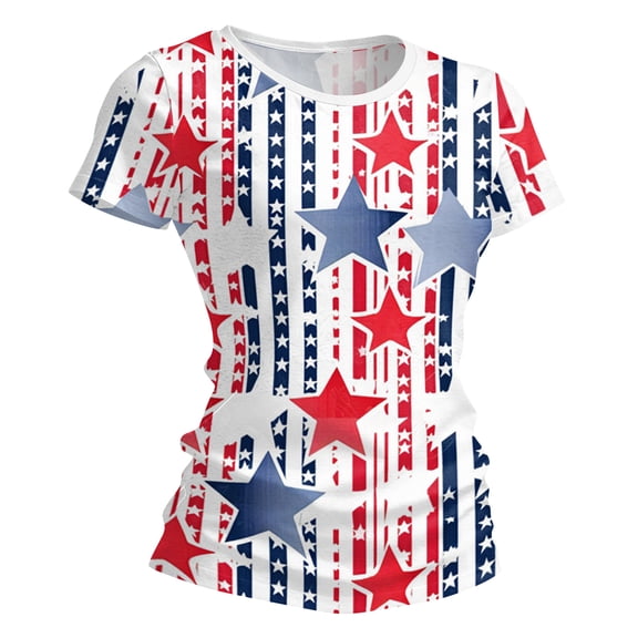 longantii American Flag Shirts for Women Patriotic Fourth Of July Short Sleeves Tees Relaxed Fit Crewneck Tunic Tops Summer 2026 Blouses Color-Blocking Outfits White 2XL