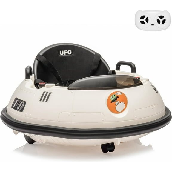 NEILA 12V Kids Ride on Bumper Car 360° Spin Battery Powered Electric Fun Toys with Remote Control , LED Lights , Safety Belt , Music , 2 Driving Modes for Toddlers Boys and Girls (White)