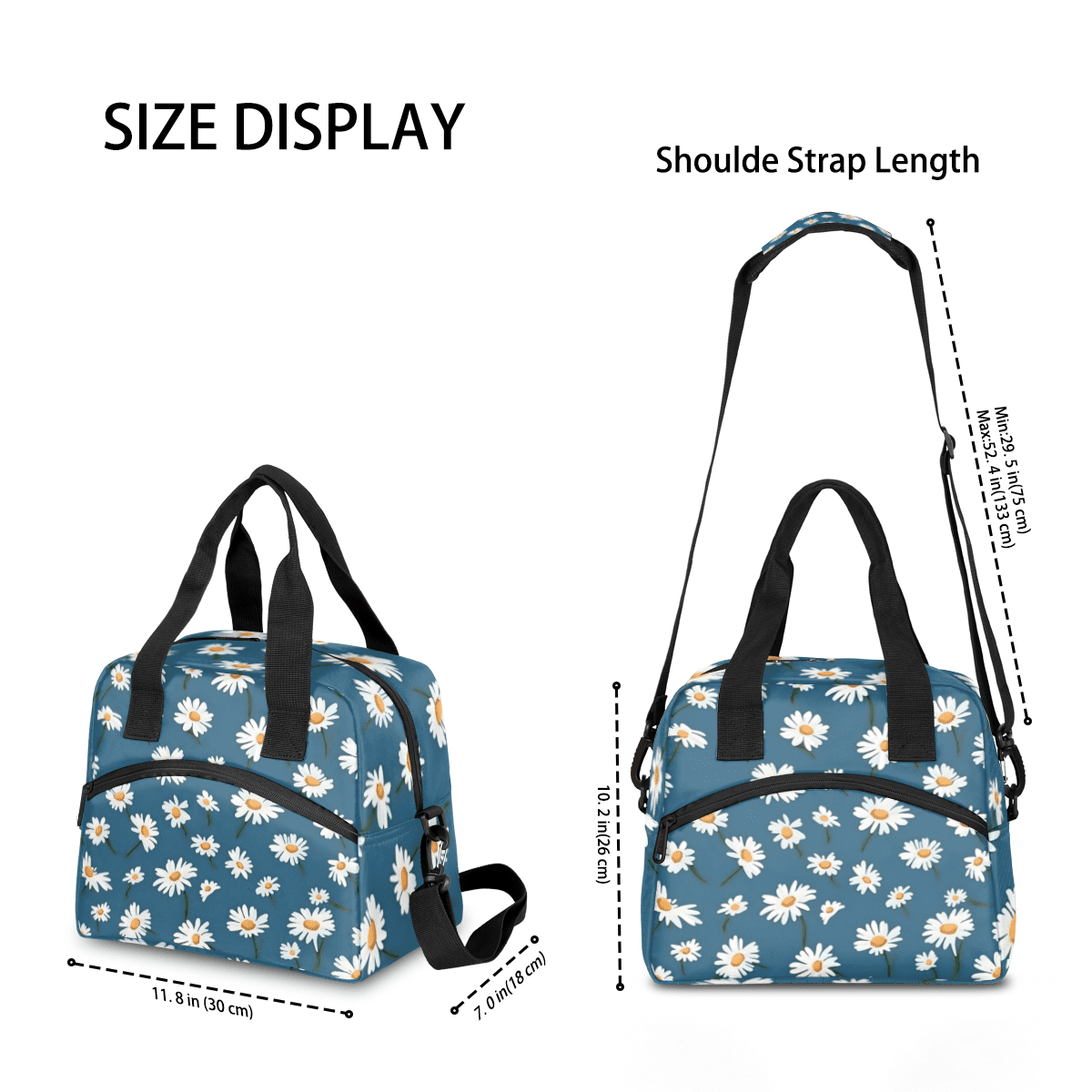 Herdesigns Daisy Flower Insulated Lunch Bag for Women Men Adults Large Reusable Lunch Box Floral Leakproof Cooler Tote Bags with Adjustable Shoulder Strap