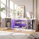 thumbnail image 3 of LLXINGS Glossy Fluted TV Stand for 65 Inch TV, Gaming LED Entertainment Center with Cabinet for PS5 Xbox, TV Console with Adjustable Glass Shelves for Living Room Bedroom, Bright White, 3 of 15