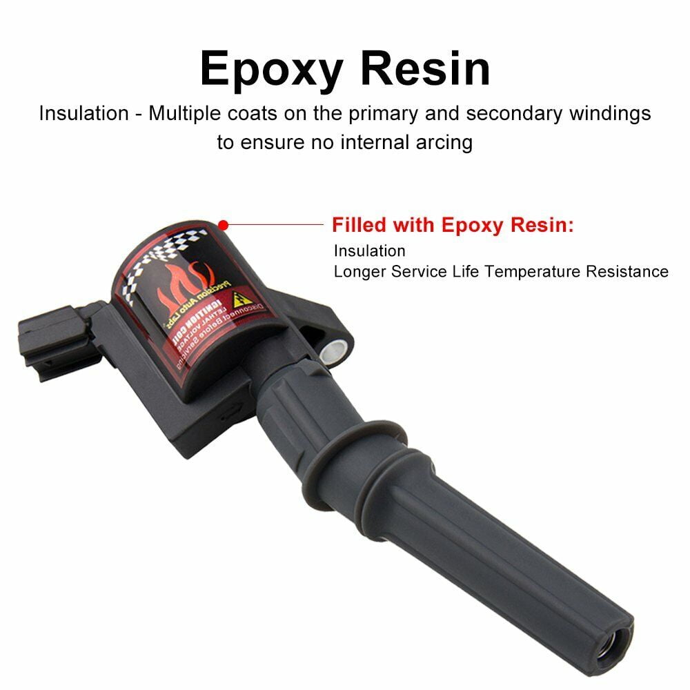 Set of 8 Ignition Coils & 8 Spark Plugs Compatible with Ford Lincoln 4.6L 5.4L V8 Replacement for DG508 (Black, Curved)