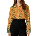 thumbnail image 5 of Minjewel Women's Hawaiian Floral Print Long Sleeve Button Up Shirt Casual Collared Blouse for Holiday Vacation Outdoor Activities and Daily Wear,Orange,2XL, 5 of 6