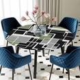thumbnail image 5 of Elastic Fitted Round Tablecloth, Sage Green Black Geometric Waterproof Stretch Table Cover for 55"-60" Tables, Modern Abstract Art Block Washable Outdoor Tablecloths for Patio, Picnic, Camping, 5 of 9