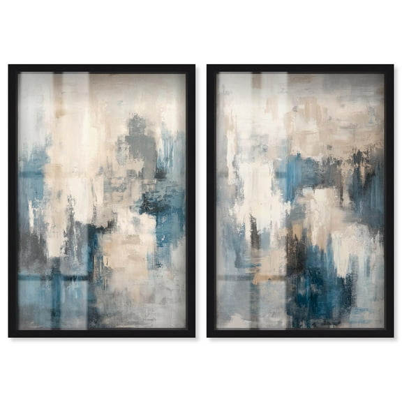 Glamorous Blue Gold Luxe Set Shadowbox Blue Wall Art by Art Remedy, Black Frame, 10 x 15