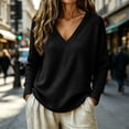 thumbnail image 3 of TKKCS Womens Waffle Knit V Neck Long Sleeve Tops Pullover Daily Casual Loose Fit Soft Stretch Oversized Blouses Black M, 3 of 8