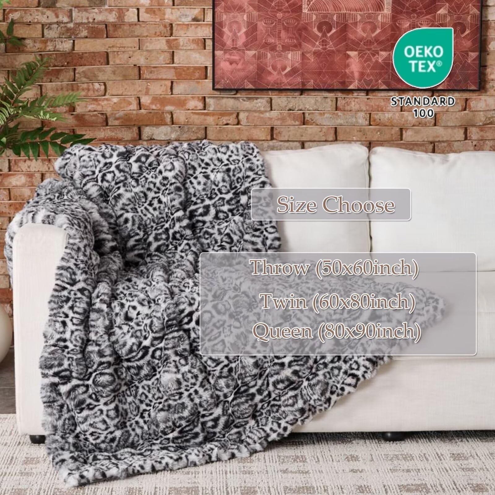 760GSM Faux Rabbit Faux Fur Throw Blanket,Super Thick Warm Bubble Blanket Throw,Fuzzy Luxury Plush Decorative Blanket for Couch Bed Sofa(Snow Leopard,60" x 80")
