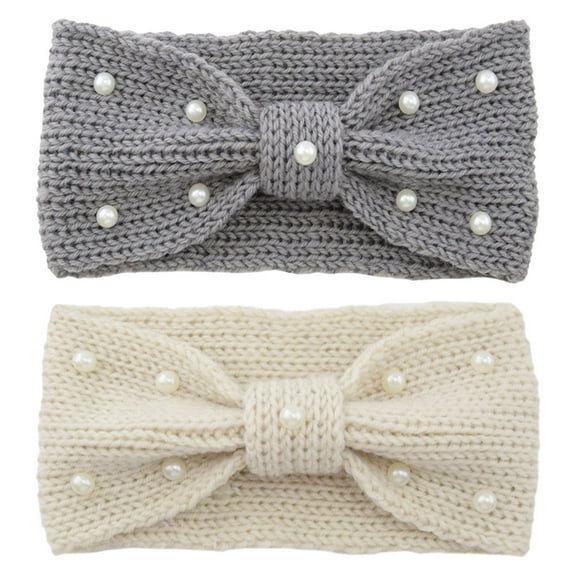 2pcs Winter Knit Headbands Knit Headbands Elastic Turban Wraps Pearls Crochet Hair Band Ear Warmer Wraps Women Outdoor Earmuffs