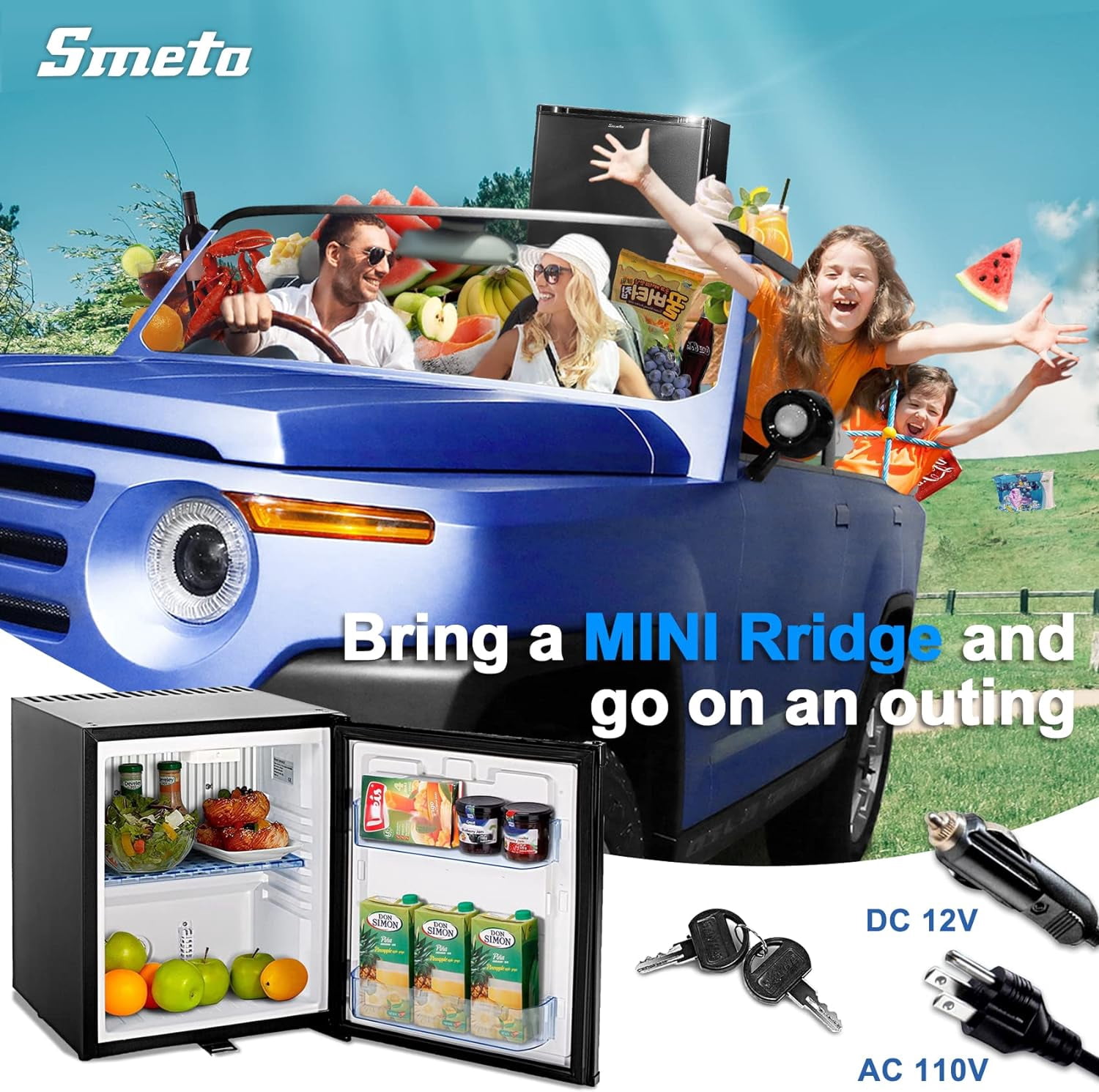 Smeta 1.0 Cu ft Absorption Refrigerator 12V DC/110V AC Portable for Bedroom, Office, Dorm with Lock Reversible Door
