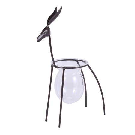 

Wrought Iron Deer Flower Glass Container Transparent Flower Pot Bottle M
