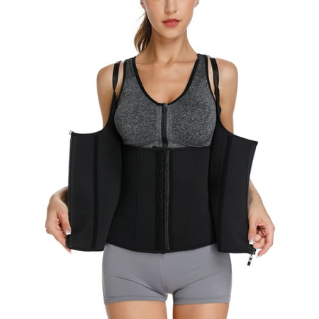 SLIMBELLE Women Hot Sweat Body Shaper Belly Fat Burner Neoprene Waist Trainer Vest Sauna Suit with Zipper for Weight Loss Gym Workout Tank Top Shirt (Best Gym Workout For Fat Loss)