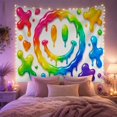 thumbnail image 2 of Rainbow Drip Smiley Face on White Background, Playful Psychedelic for Pop-Art Fans, Vibrant Smiley Face Wall Decor, Housewarming Gift Tapestry Wall Hanging for Bedroom and Living Room, 2 of 7