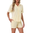 thumbnail image 4 of INSPIRE CHIC Women's Solid Pajama Sets Short Sleeves Cute Soft Comfy Highly Elastic Button Up Tops and Shorts 2 Pcs XL Light Yellow, 4 of 6