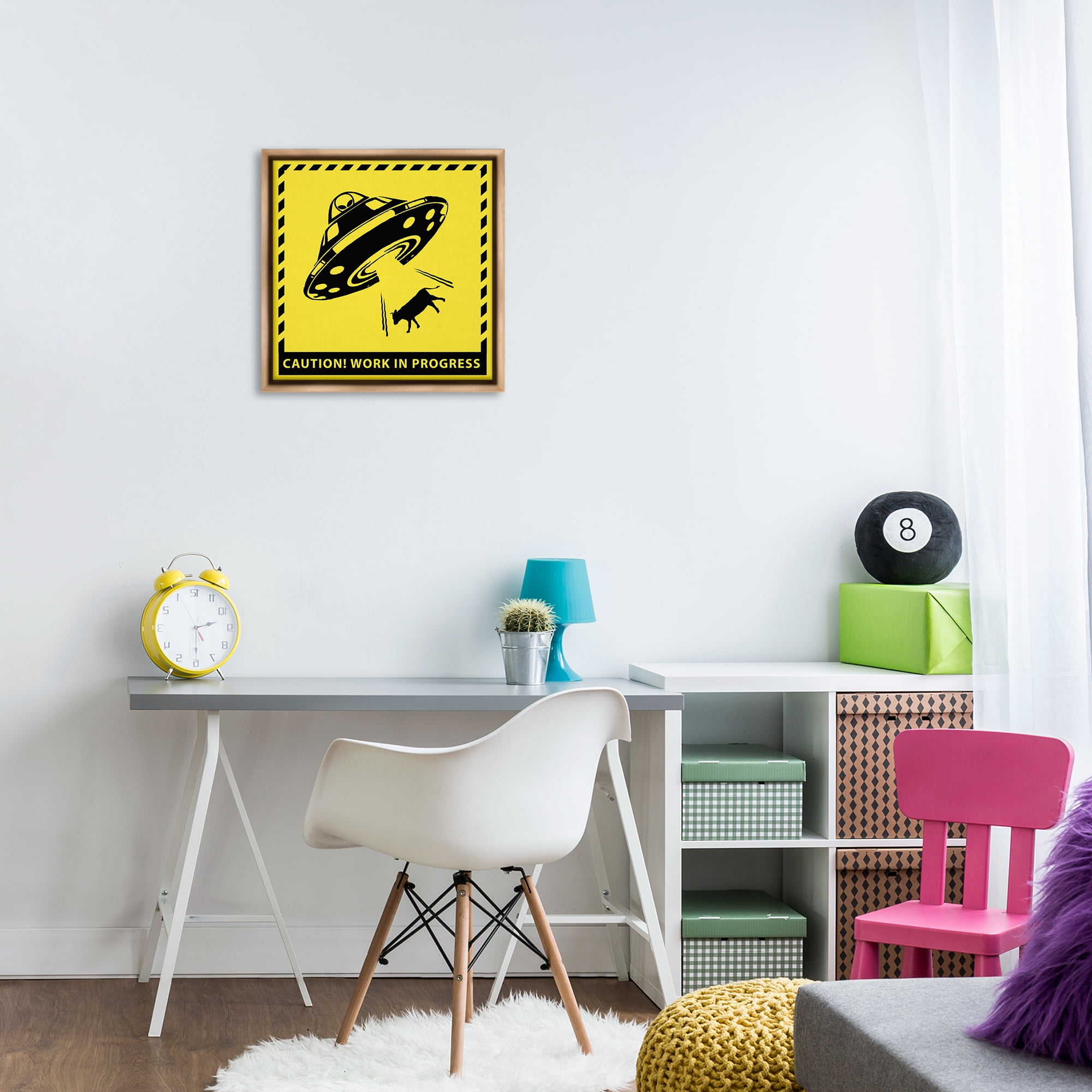 Stupell Industries Work In Progress UFO Novelty & Humor Painting Brown Floater Framed Canvas Art Print Wall Art, 18 x 18