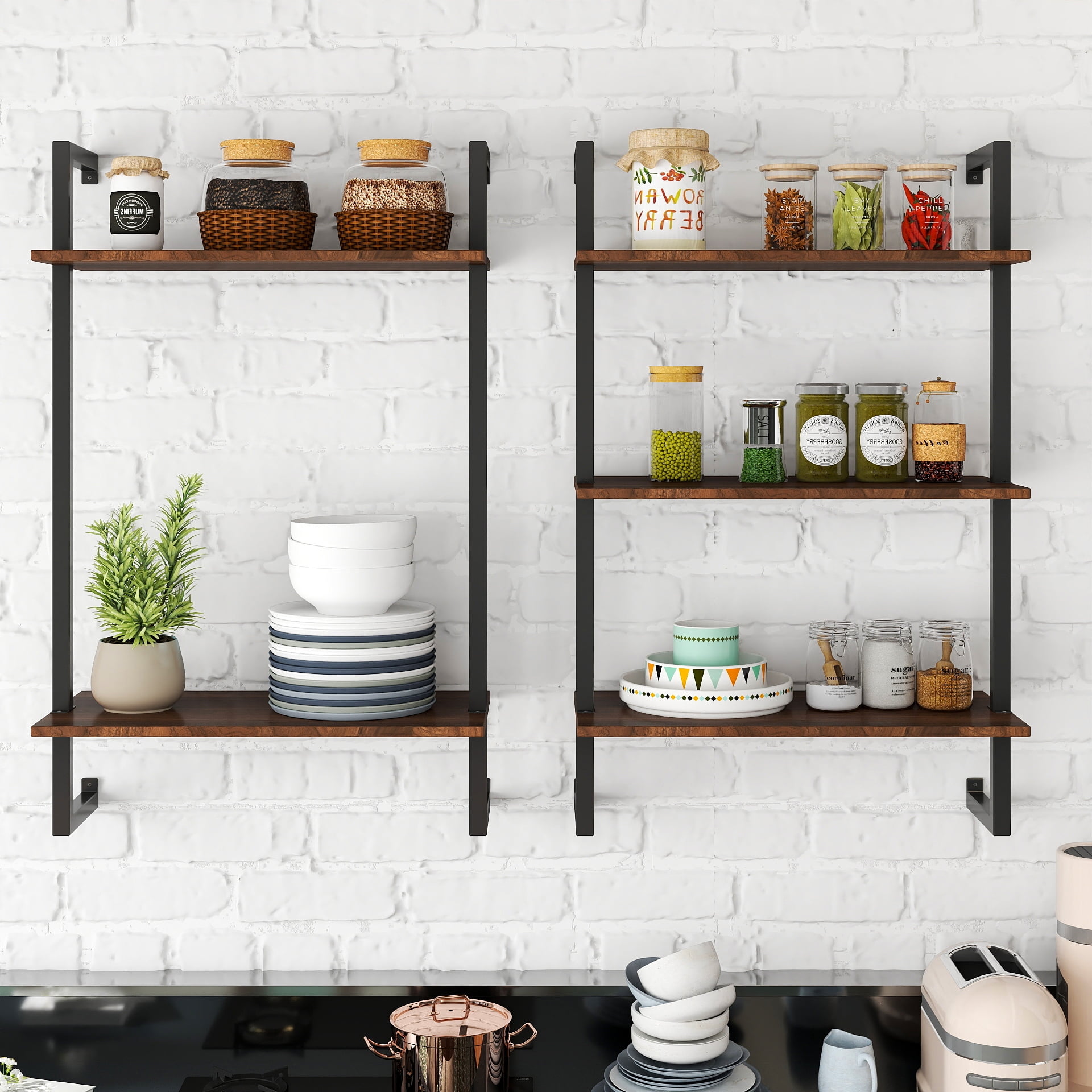 3-Tier 2-Tier Wall Mounted Bathroom Storage Shelves Metal Wood Organizer, White