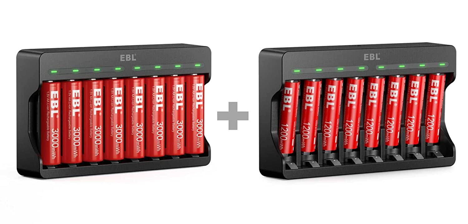 EBL AA AAA Lithium Batteries with Charger Combo 1.5V Rechargeable