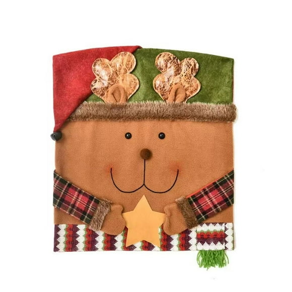 Inteprter Cubierta de silla de Navidad 3D Dibujos animados Papá Noel Muñeco de nieve Arreglo de sala de estar Suministros Antimacassar Kits de decoración para fiestas Alce