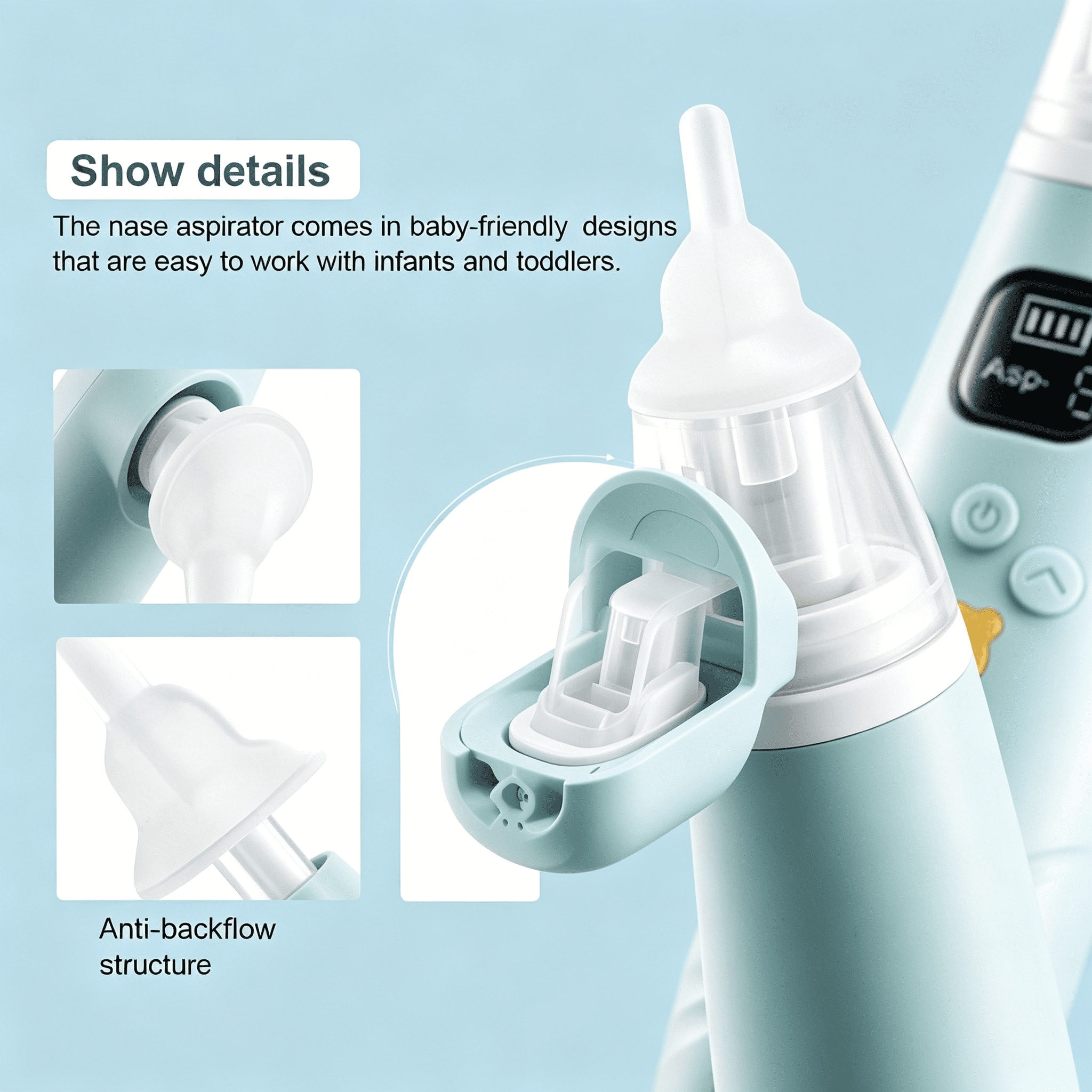 XIRQI 2026 New Nasal Aspirator,Built-In Battery with 3Pcs Low Noise Suction,Handheld Nose Silicone Cleaner for Baby for Nasal Care,Baby Health,Travel,On-The-Go Use,Parent Outings