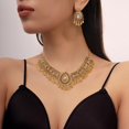 thumbnail image 2 of Indian Bridal Jewelry Set for Women Antique Oxidized Gold Plated Choker Necklace with Cubic Zirconia Jhumka Tassel Earrings Traditional Wedding Party Festival Wear Boho Ethnic Statement Jewelry, 2 of 12