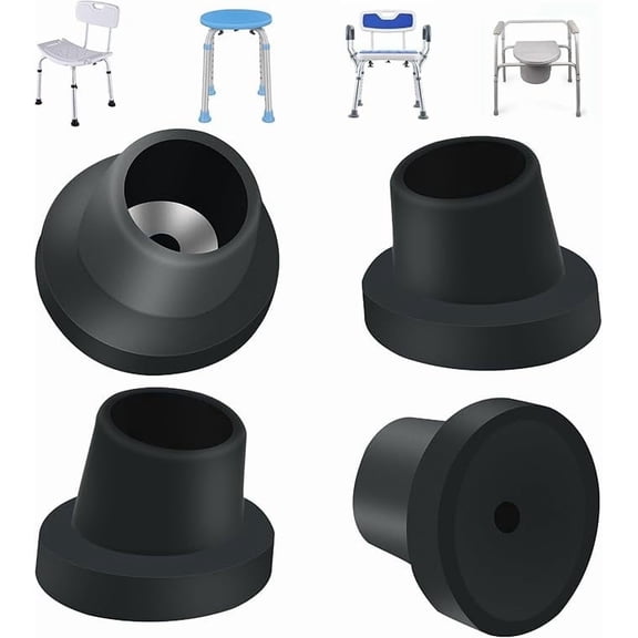 4 Pack Heavy Duty Shower Chair Replacement Feet, 1-1/8 Inch Non-Slip TPR Rubber Leg Caps with Metal Reinforced Insert, Replacement Tips for Bath Seat, Transfer Bench, Commode Chair