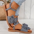 thumbnail image 3 of Flat Sandals for Women Cute Bow Elastic Ankle Strap Lightweight Summer Beach Vacation Dress Shoes Casual Walking Shoes Gray Size 7, 3 of 8