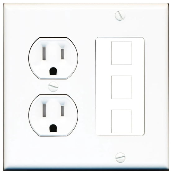 Ultra Spec Cables Custom Tamper Resistant Round Outlet Wall Plate White with 3 Keystone Ports