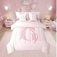 thumbnail image 2 of Erosebridal Girly Pink Bow-tie Bedding Twin Size, Initial A to Z Bed in a Bag Twin size, Initial G Decor, Reversible 7pcs, 2 of 5