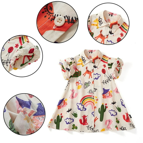 Esaierr Toddler Kids Baby Girls Summer Dresses Short Sleeve Dresses Little Girls A Line Dress Princess Dress Soft Kid Cute Cartoon Print Dress Dress for 1-8Y