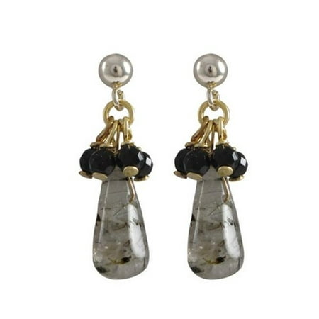 Gray Gemstone Earrings - Dlux Jewels Labradorite & Gray Semi Precious Stones with Gold Plated Sterling Silver Post Earrings, 1 in.
