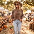 thumbnail image 5 of Garbnen Velour Batwing 3/4 Sleeves Womens Crew Neck Sweatshirt Drop Shoulder Womens Oversized Sweatshirt Dressy Casual Trendy Fall Vintage Retro Pullover Sweaters for Women, 5 of 8