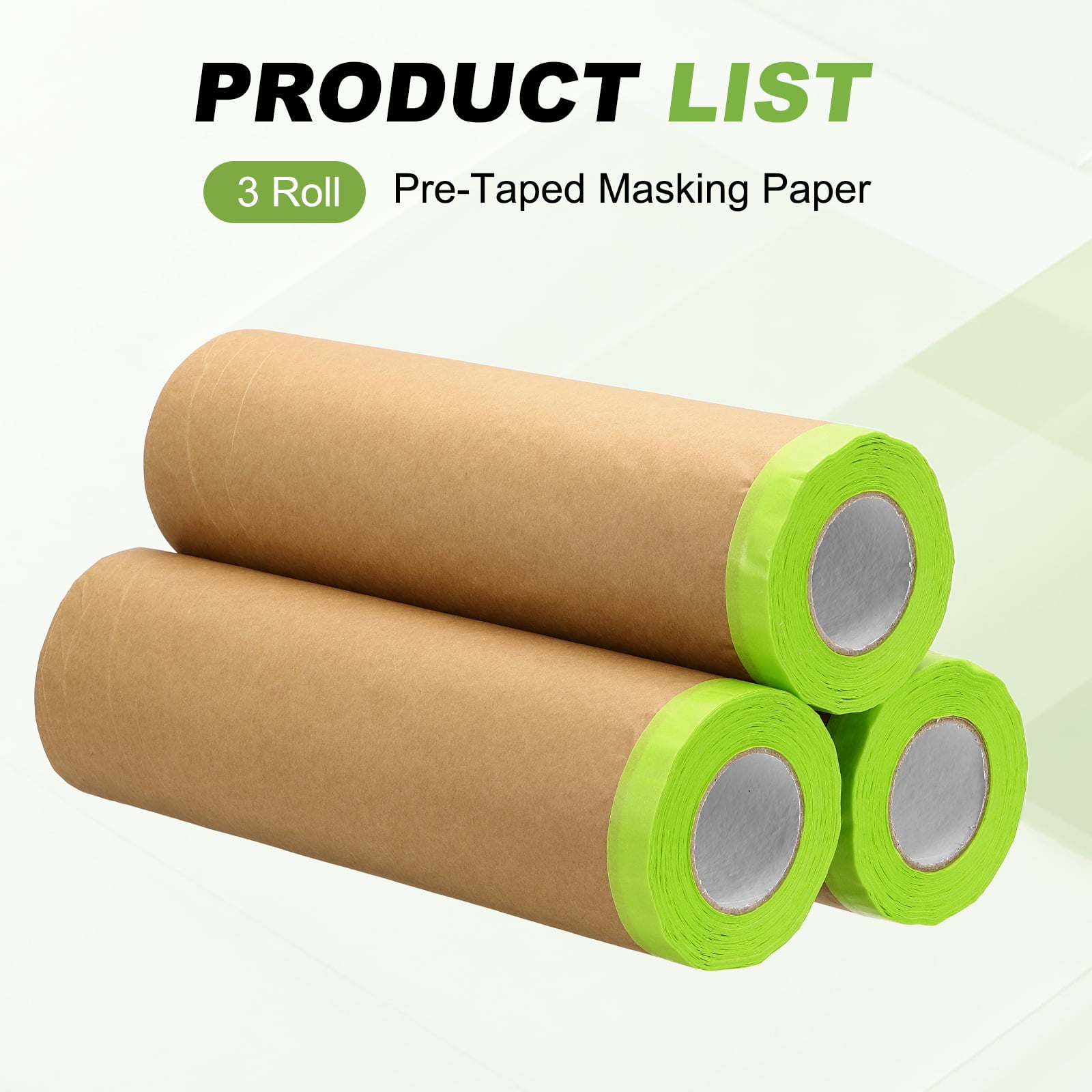 Uxcell 3pcs Pre-Taped Masking Paper, 18" x 49 ft Paint Adhesive Protective Paper Painter Tape and Drape for Masking Auto Body Covering Wall Skirting Frames, Green