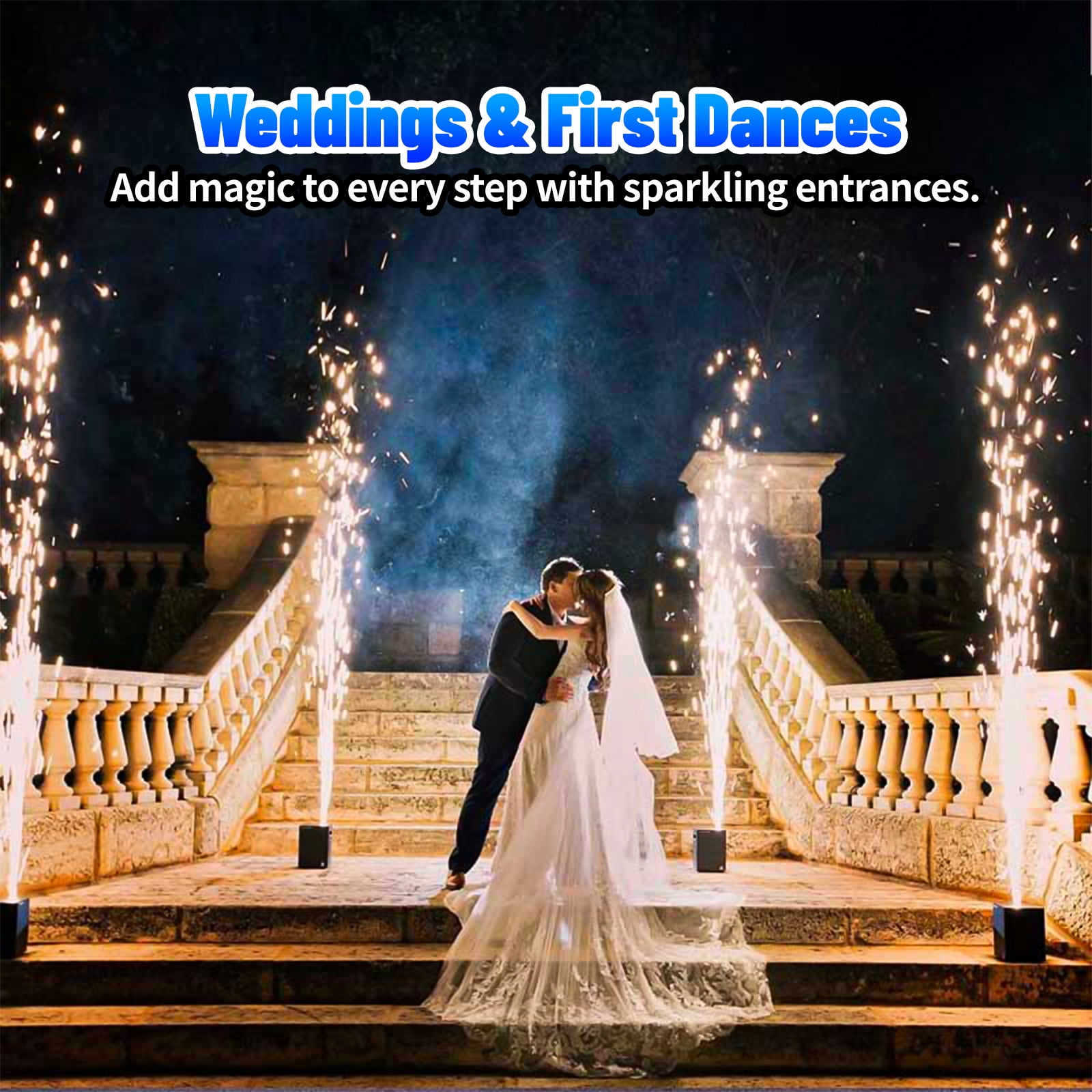 2 PCS 700W Cold Spark Machine DMX512 Firework Machine 6-19ft Adjustable for Wedding Stage Party DJ Disco with Air Box
