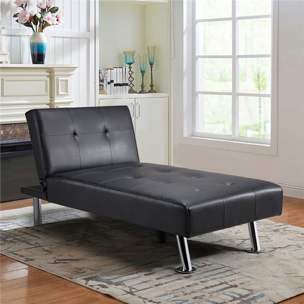 Yaheetech Faux Leather Chaise Lounge Convertible Futon Daybed With ...